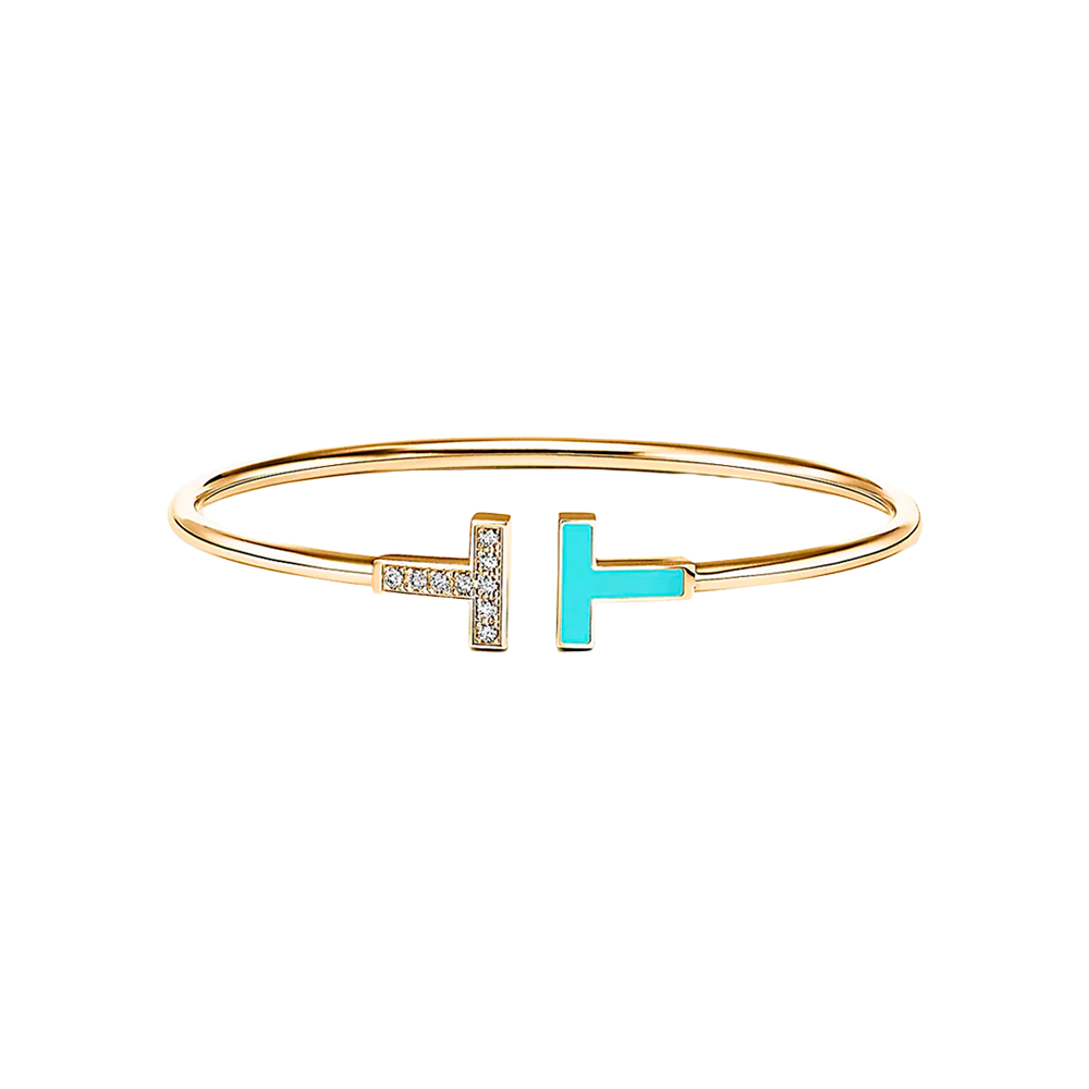 Tiffany T Brazalete Wire Yellow Gold, Turquoise & Diamonds