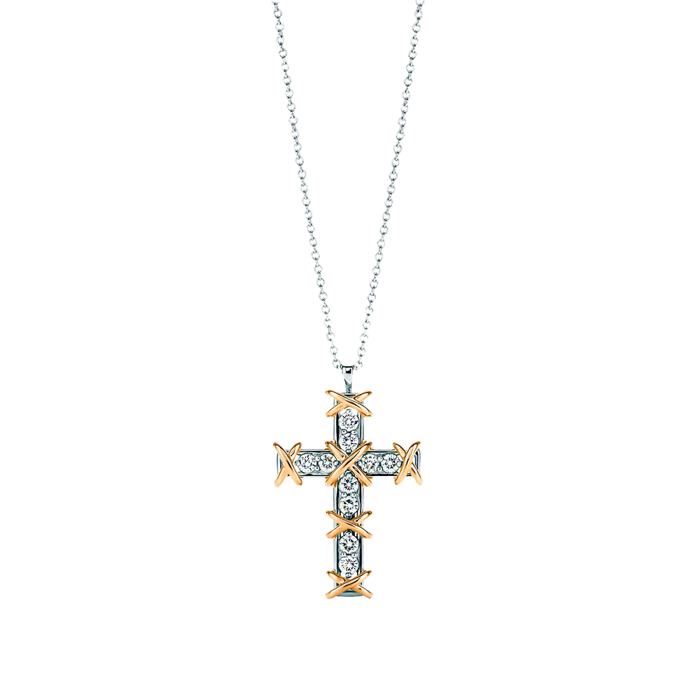 Tiffany by Jean Schlumberger Colgante Ten Stone Cross Silver Yellow Gold & Diamonds