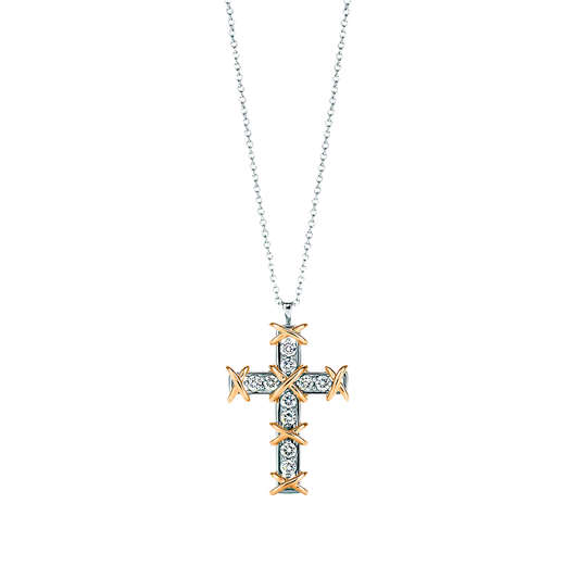 Tiffany by Jean Schlumberger Colgante Ten Stone Cross Silver Yellow Gold & Diamonds