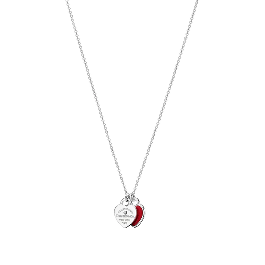 Return to Tiffany Colgante Red Double Heart Tag Small Silver & Diamond